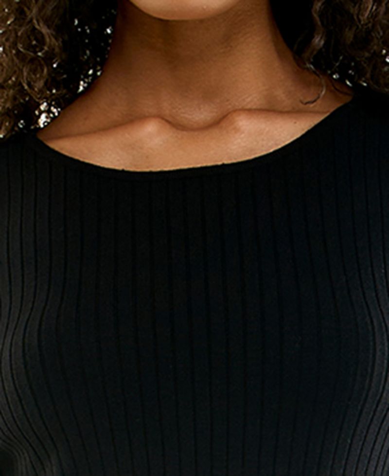 Juniors' Illusion Details Long-Sleeve Fit & Flare Sweater Dress