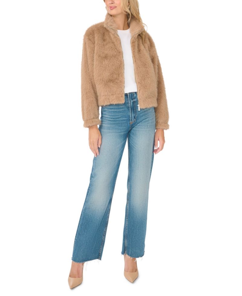 Women's Cropped Faux Fur Stand-Collar Jacket
