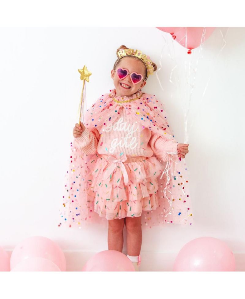 Little and Big Girls Birthday Girl Sprinkle Knit Sweater