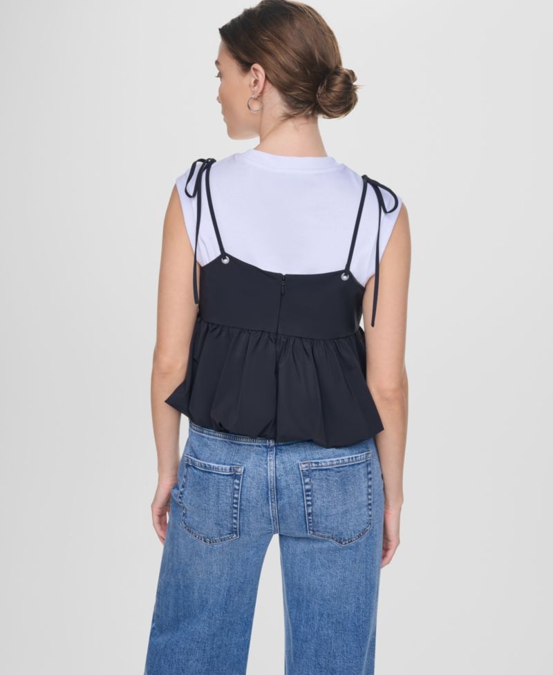 Women's Nylon-Blend Tied Strap Peplum Tank Top