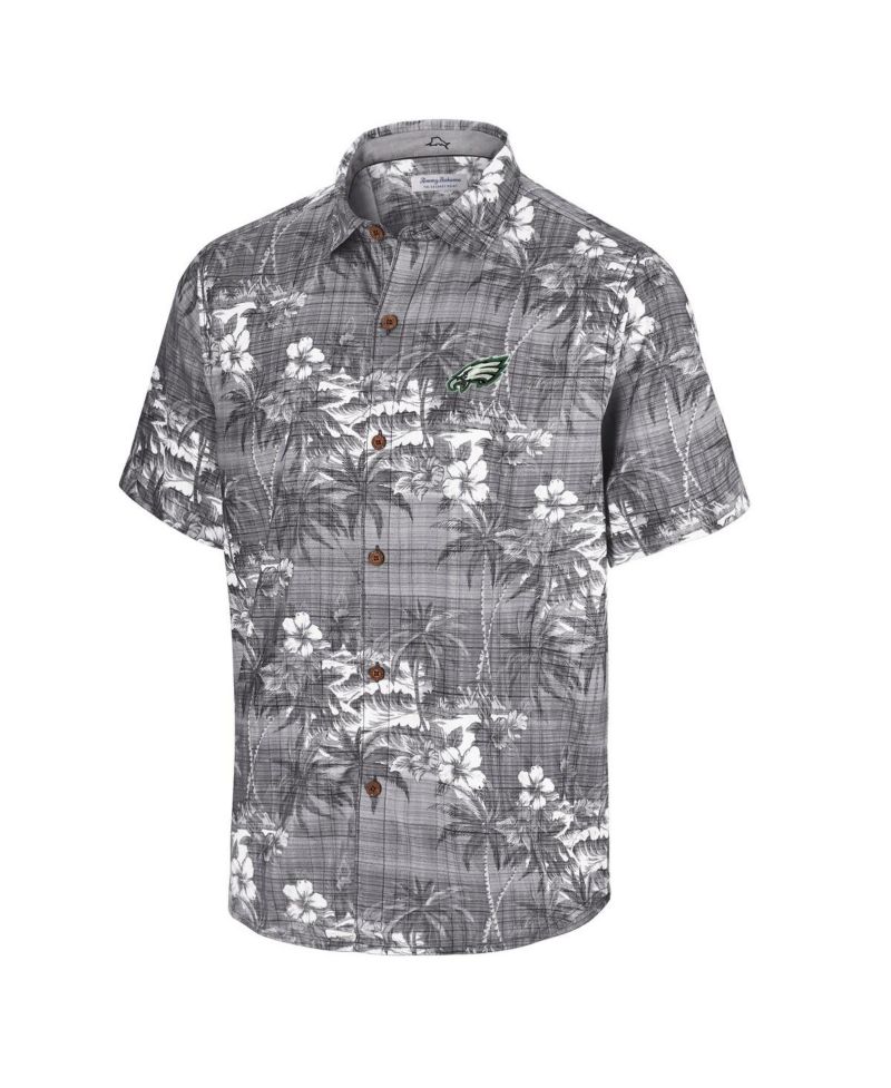 Men's Black Philadelphia Eagles Coconut Point Isla Palmetta Camp Button-Up Shirt