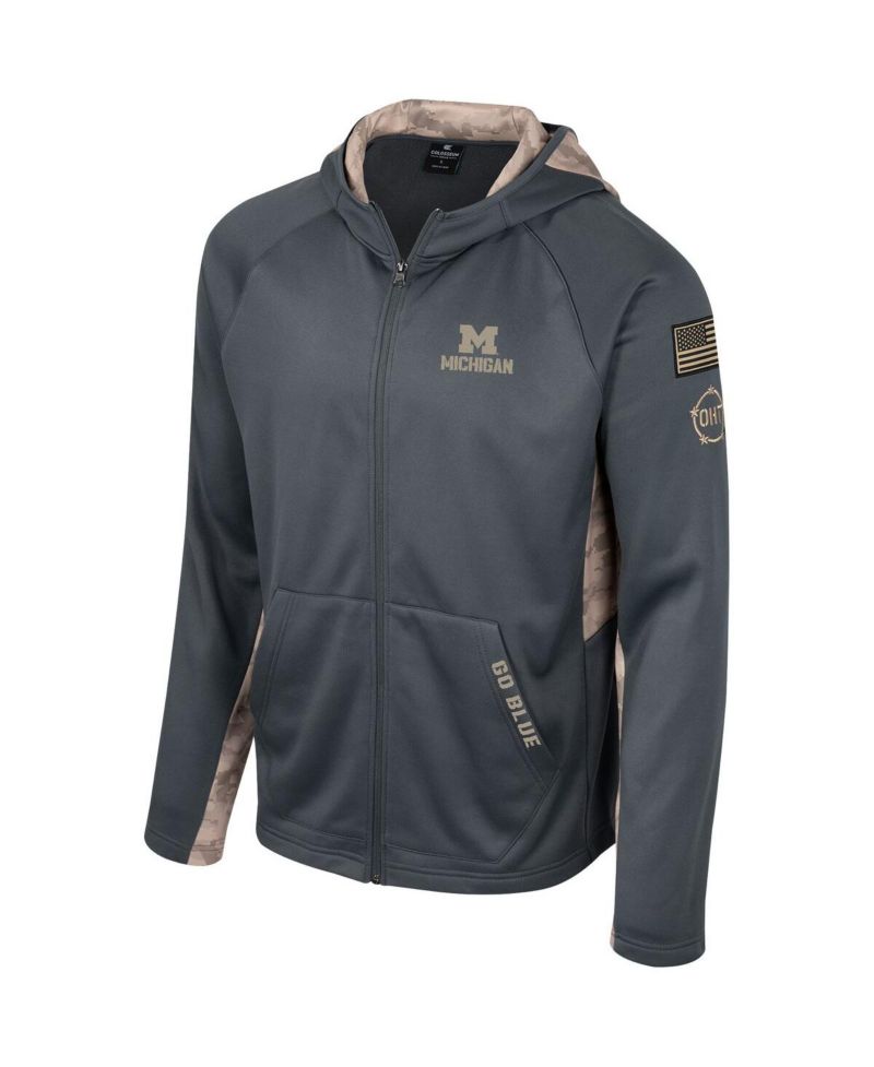 Men's Charcoal Michigan Wolverines OHT Military-Inspired Appreciation Camo Raglan Full-Zip Hoodie