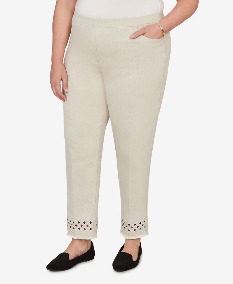 Plus Size Detail Driven Geometric Cut Out Flat Front Ankle Pants
