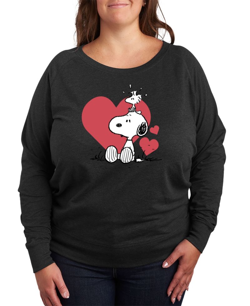 Plus Size Peanuts Snoopy Valentines Day Heart Graphic Crew Neck Top