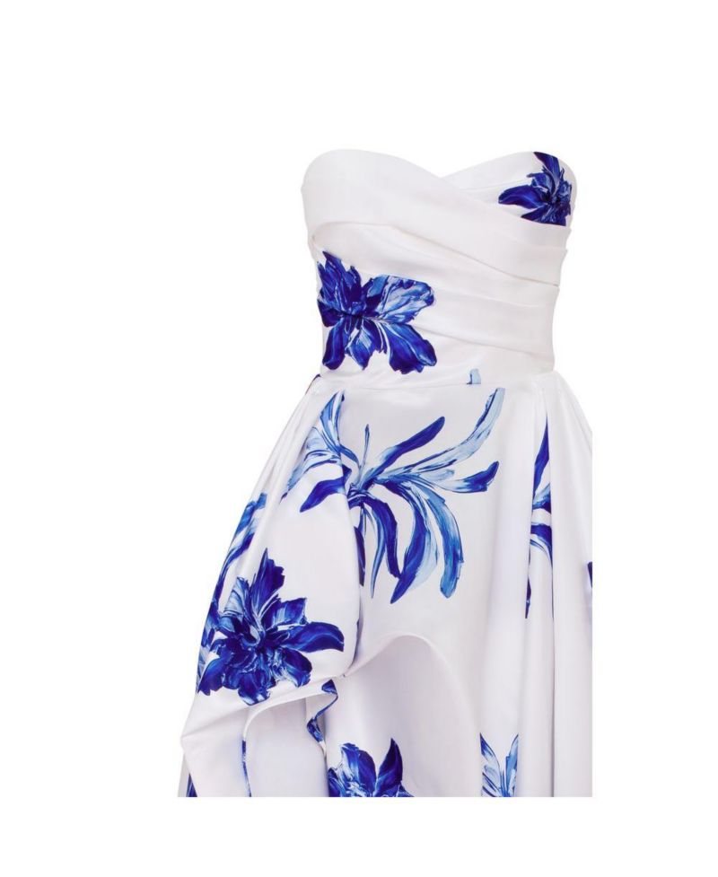 Women's Wonderful white A-line maxi dress with blue flowers