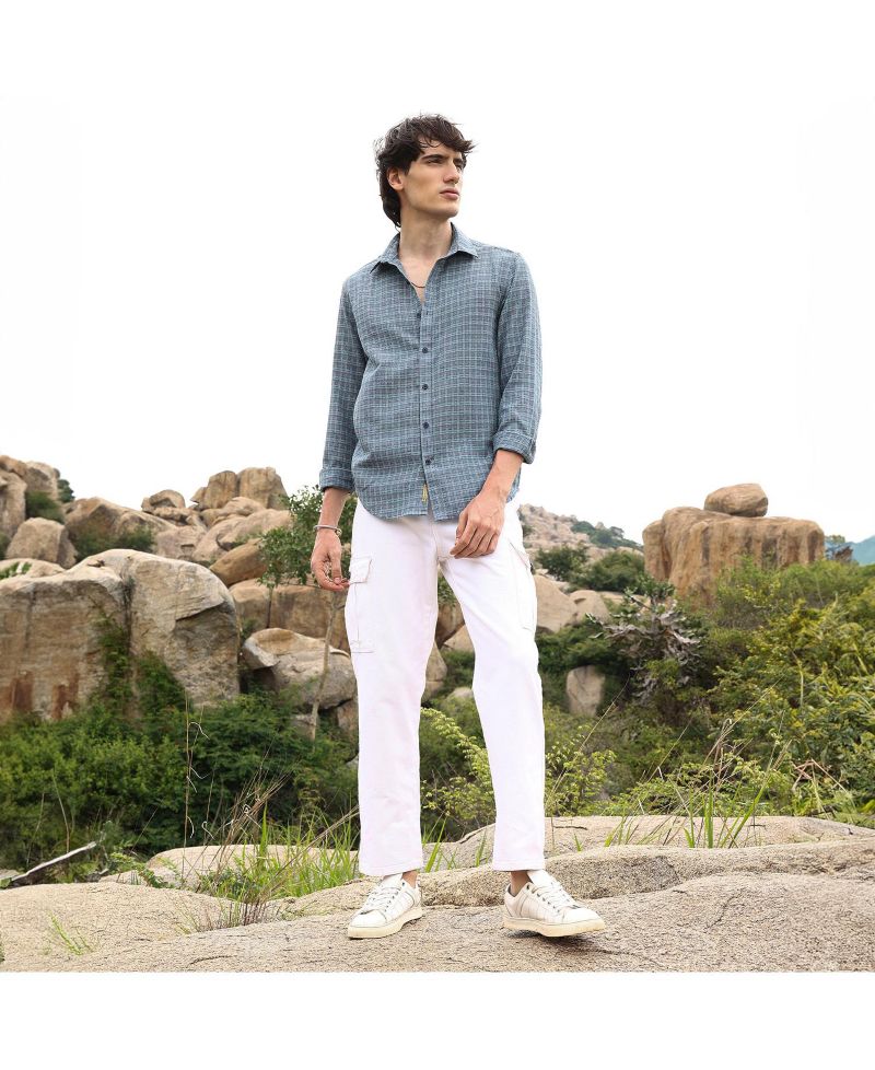 Men's Icy Blue Micro-Tartan Plaid Shirt