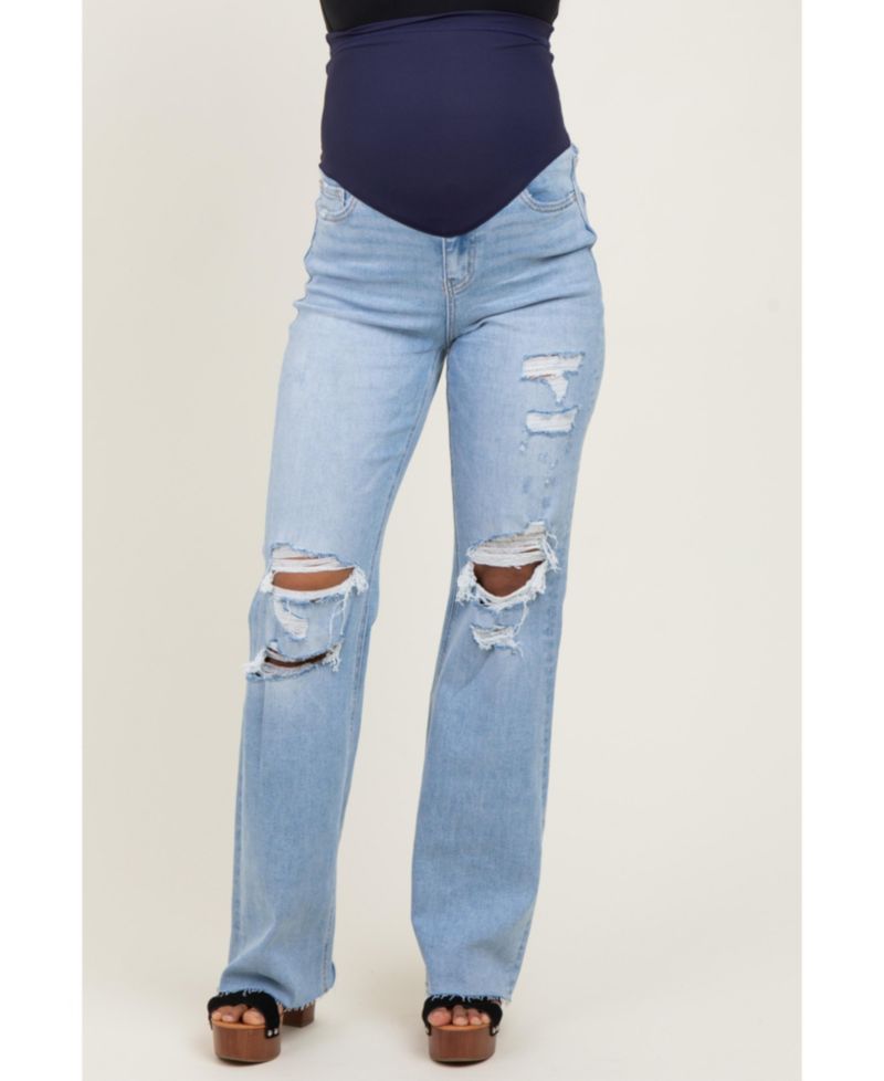 Maternity Light Blue 90'S Vintage Super High Rise Flare Maternity Jeans