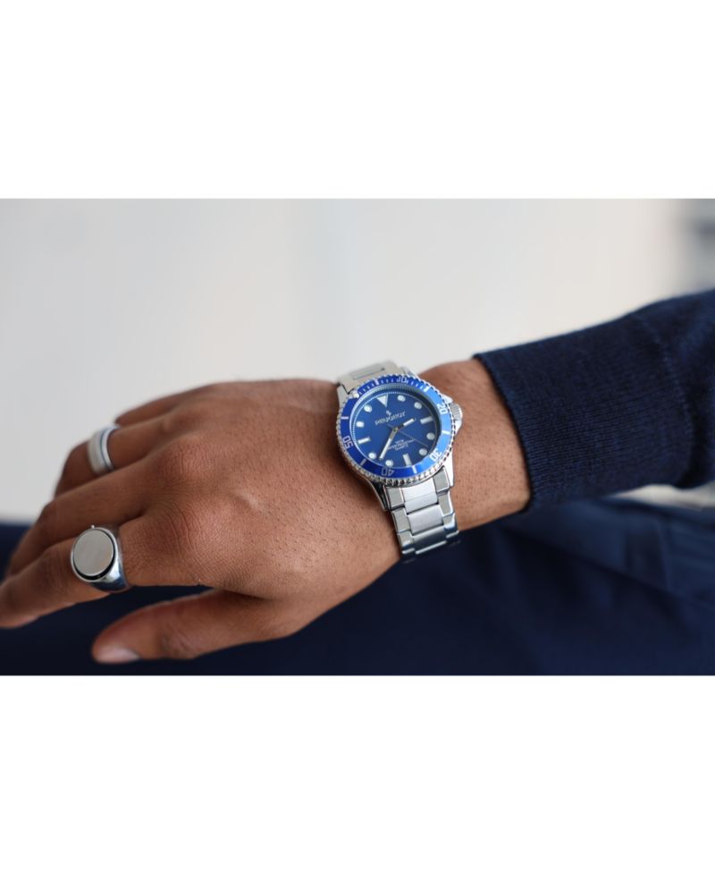 Men's 40mm Blue Dial Sport Bezel Stainless Steel Bracelet Watch