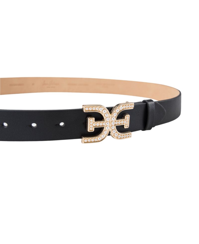 Women's Imitated Pearl Embellished Double-E Plaque Buckle Belt