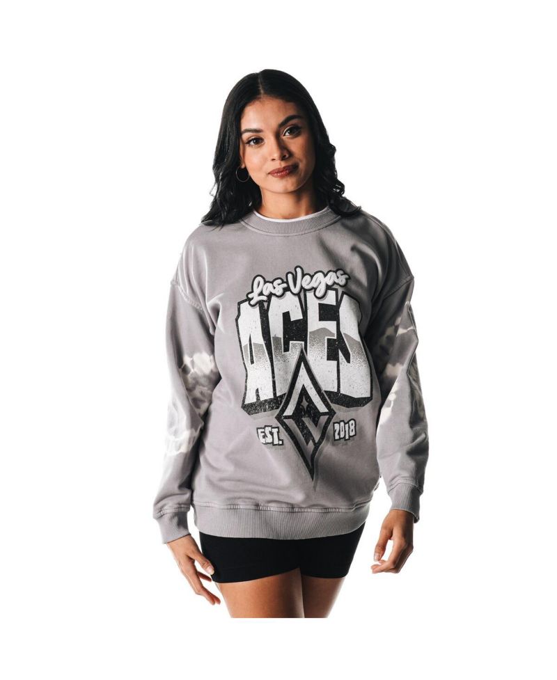 Women's Gray Las Vegas Aces Double Collar Fleece Pullover Sweatshirt