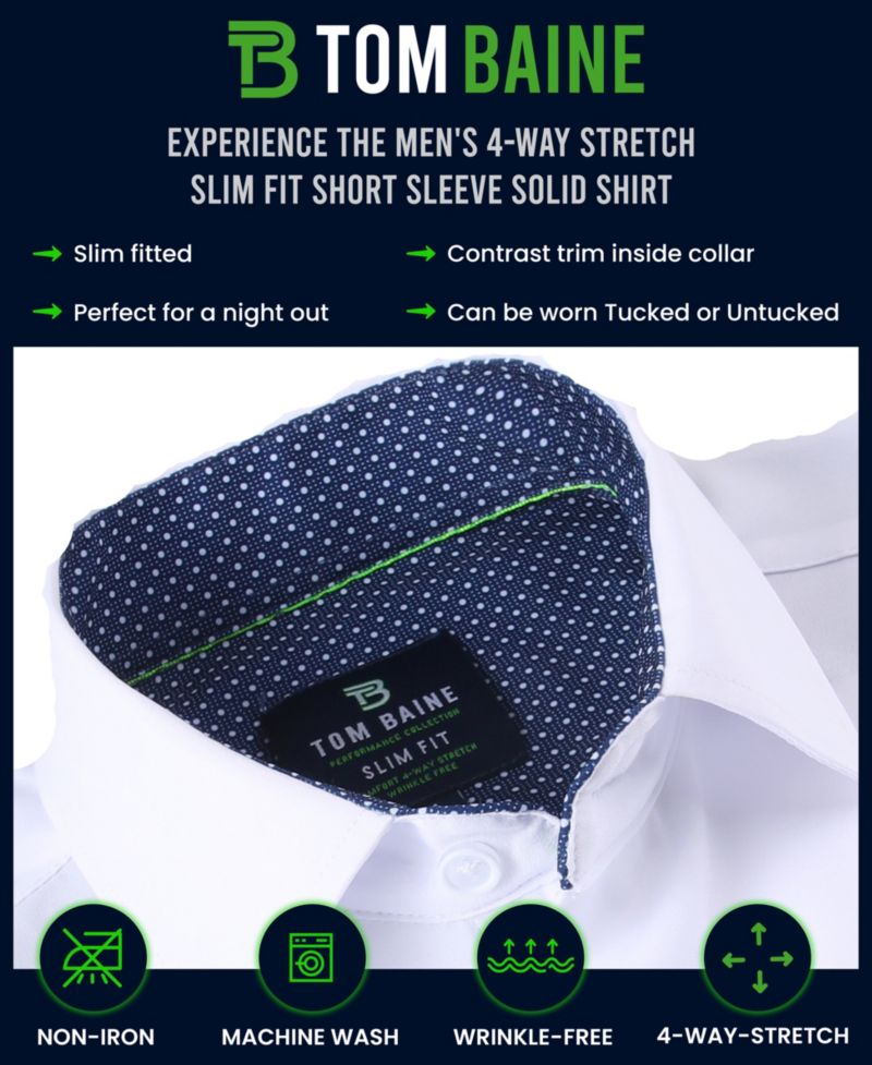 Men's Slim Fit Short Sleeve Performance Button Down Dress Shirt