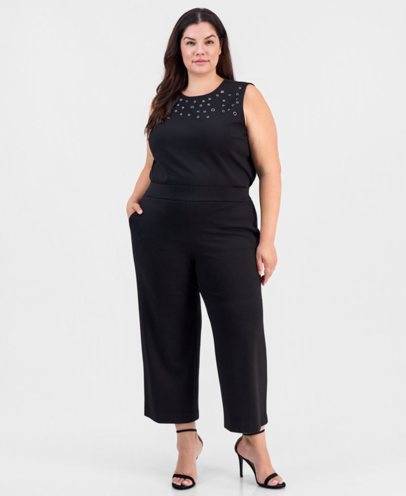 Plus Size Pull-On Wide-Leg Cropped Pants