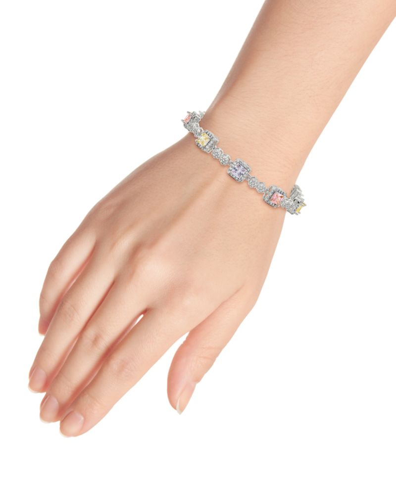 Lemon, Lavender, and Light Pink Colors with Clear Pave Halo and Cubic Zirconia Circle Tennis Bracelet
