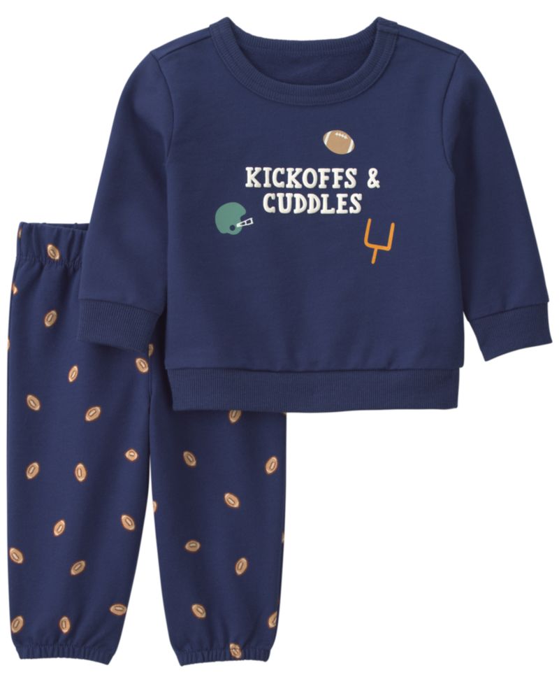 Baby Boys' Football Graphic French Terry Sweatshirt and Football Print Pants, 2-Piece Set