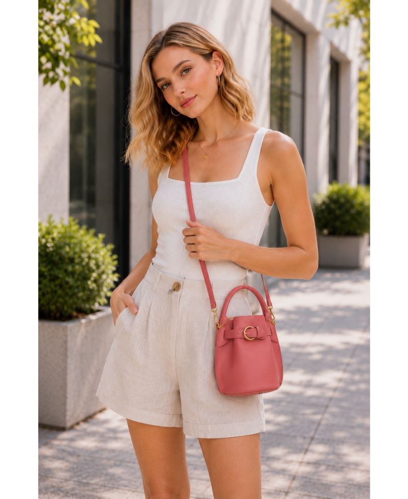 Blair Leather Small Bucket Bag Women's Crossbody Purse with Belt Drawstring