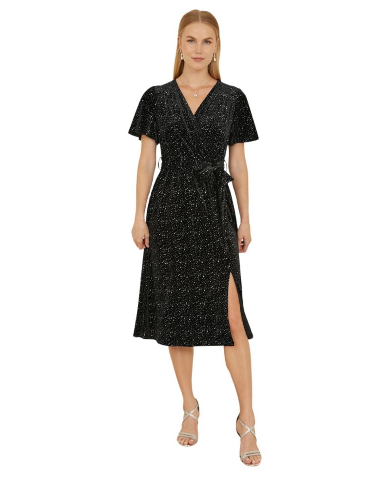 Women's Velvet Sparkle Wrap Midi Dress
