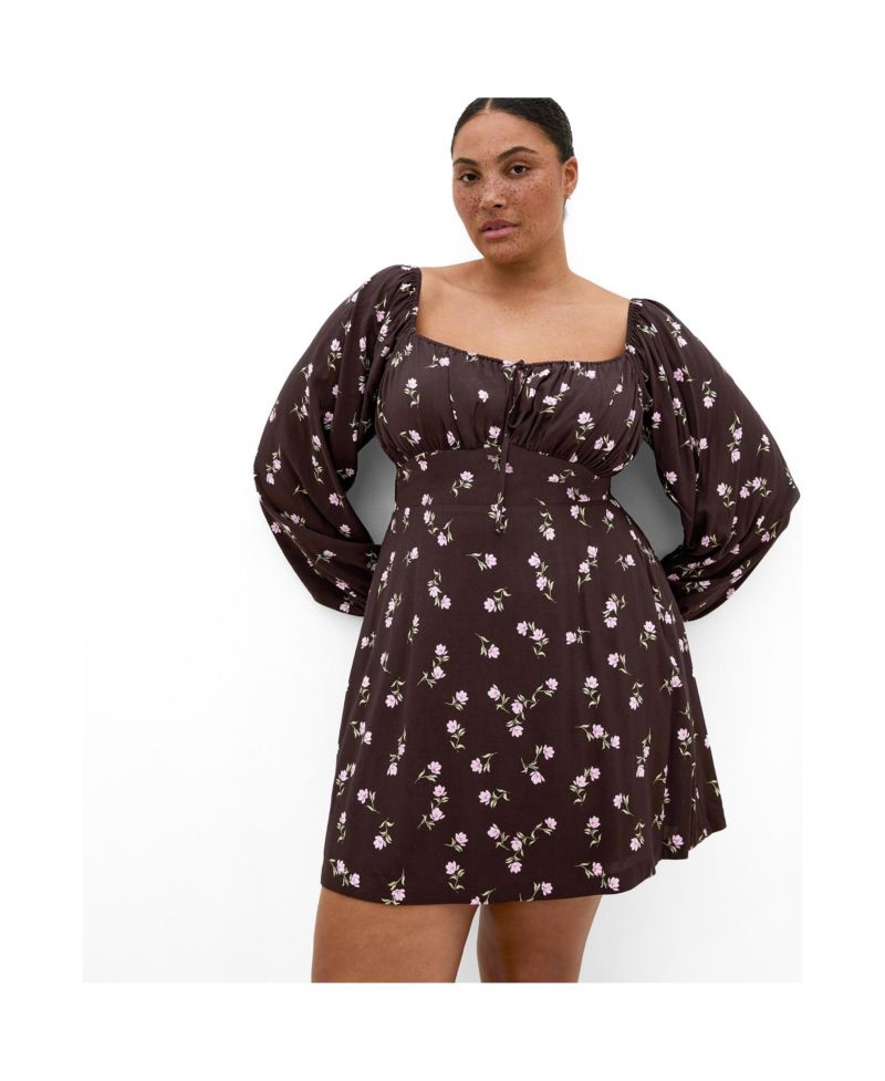 Plus Size Aire Field Print Long Sleeve Mini Dress