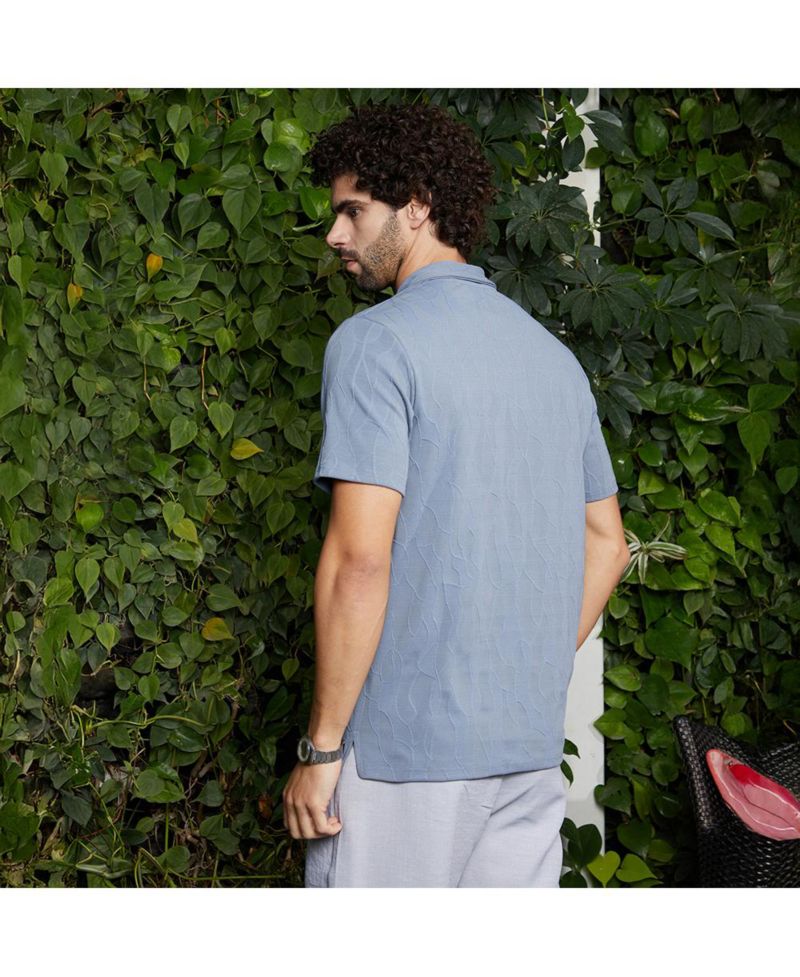 Men's Powder Blue Veined-Tactile Polo T-Shirt