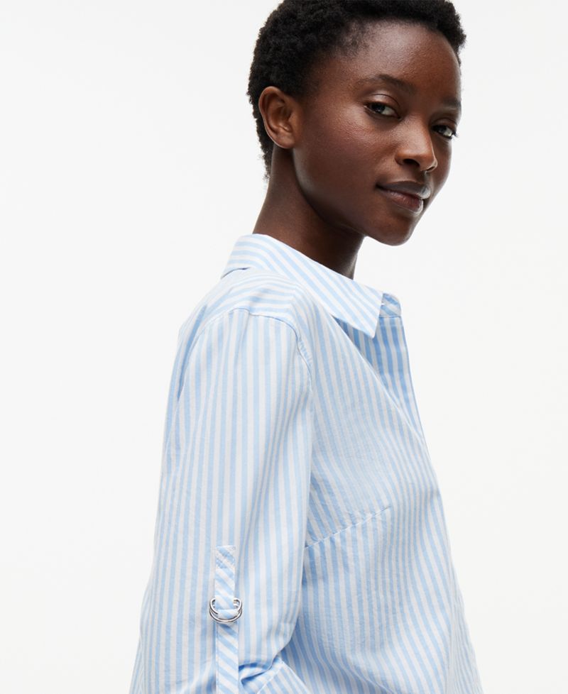 Women's Cropped Collared Roll-Tab Cotton Shirt