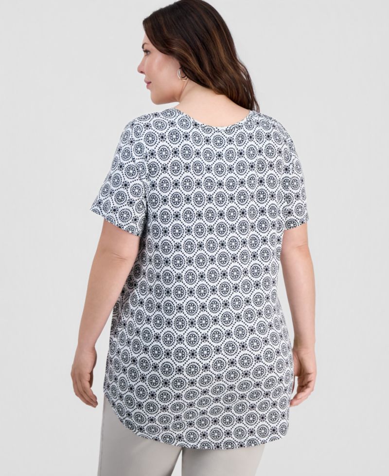 Plus Printed Scoop-Neck Short Sleeve Top