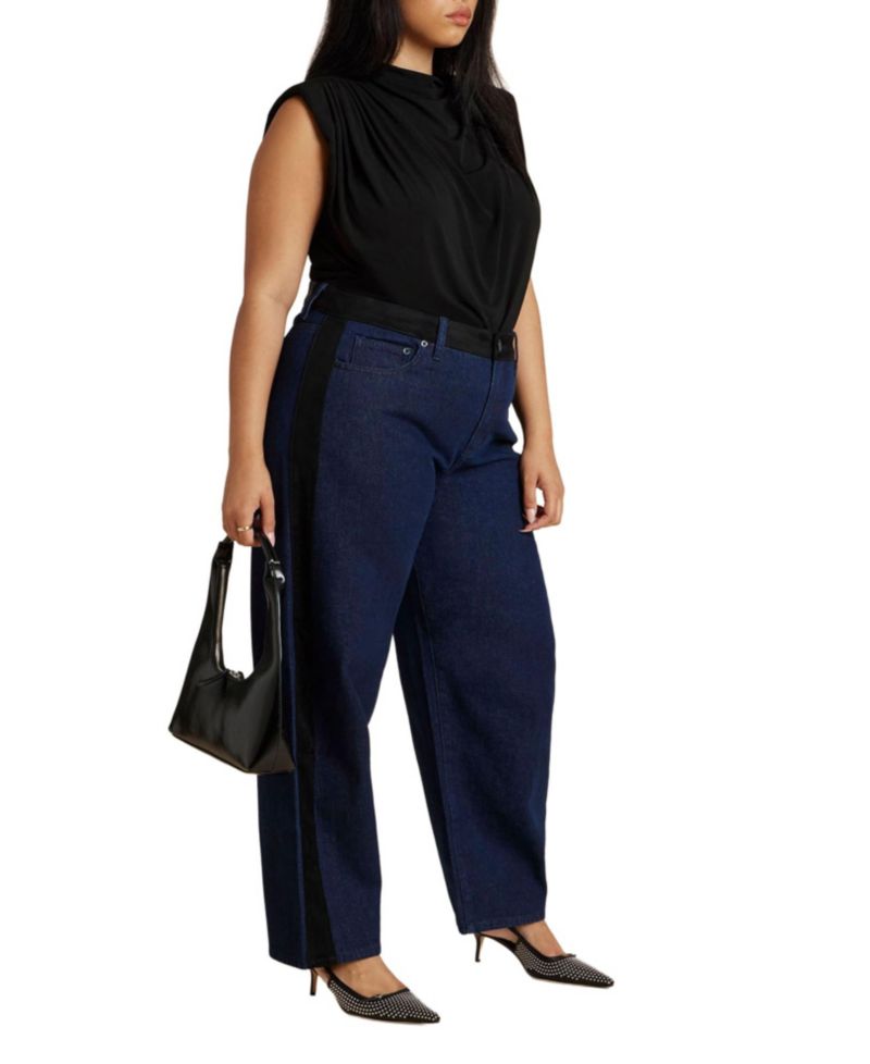 Women's Faux Suede Side Stripe Straight Leg Jean