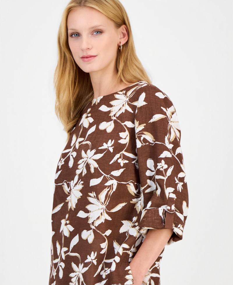 Petite 100% Linen Cuffed Top