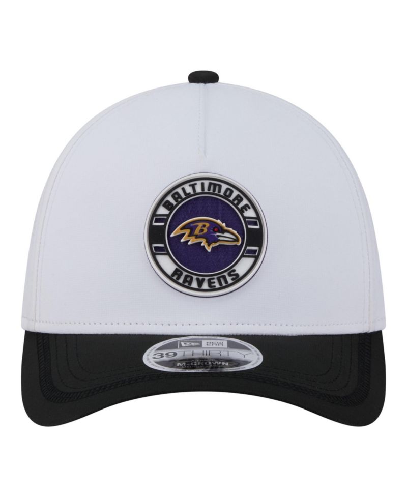 Men's White/Black Baltimore Ravens Patch 39THIRTY A-Frame M-Crown Perforated Flex Hat