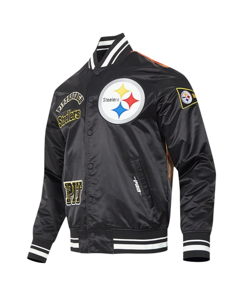 Men's Black Pittsburgh Steelers Sublimated Satin Full-Snap Jacket