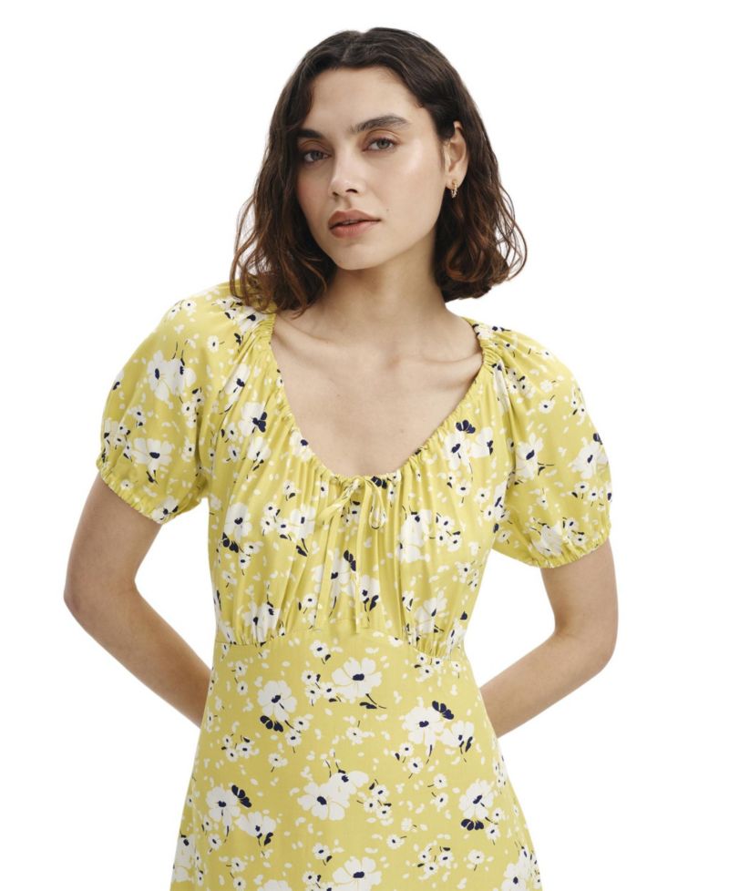 Women's Jada Puff-Sleeve Scoop-Neck Midi Dress