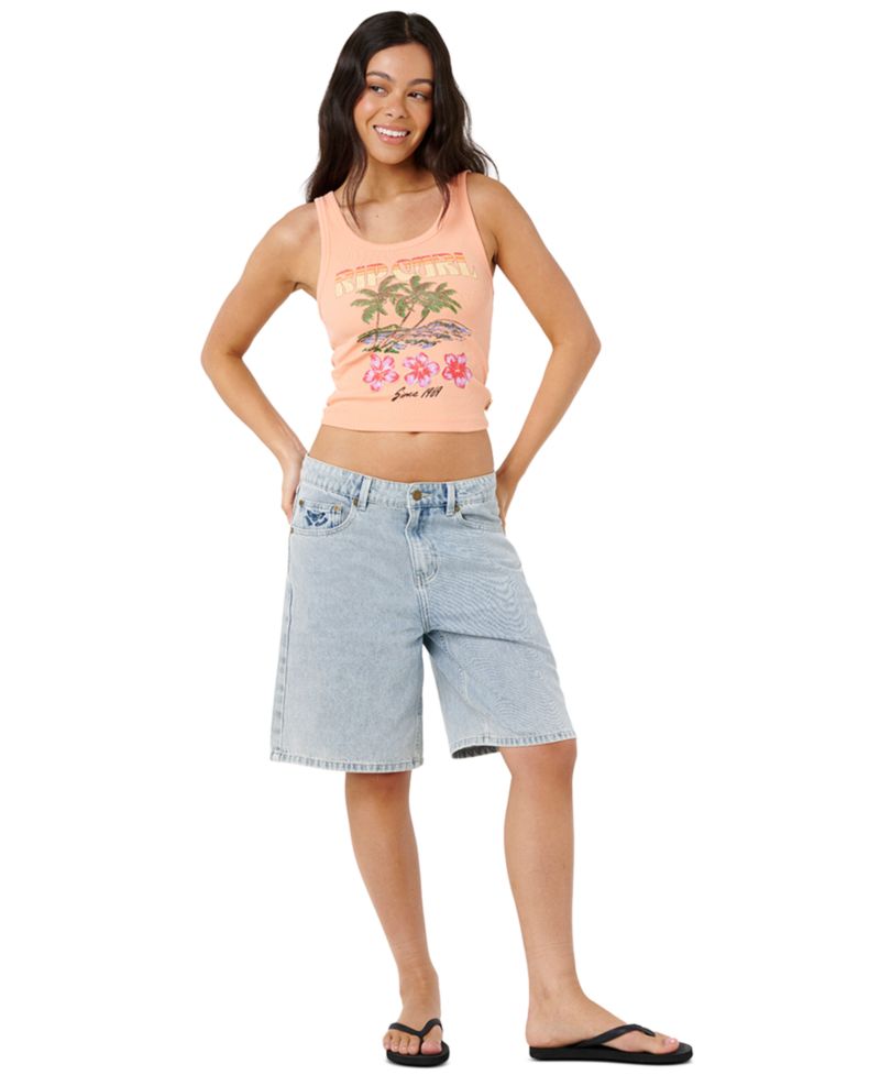 Women's Hayley O Ribbed-Crop Graphic Scoop-Neck Tank Top