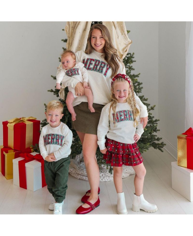 Boys' and Girls' Merry Tartan Patch Holiday Sweatshirt