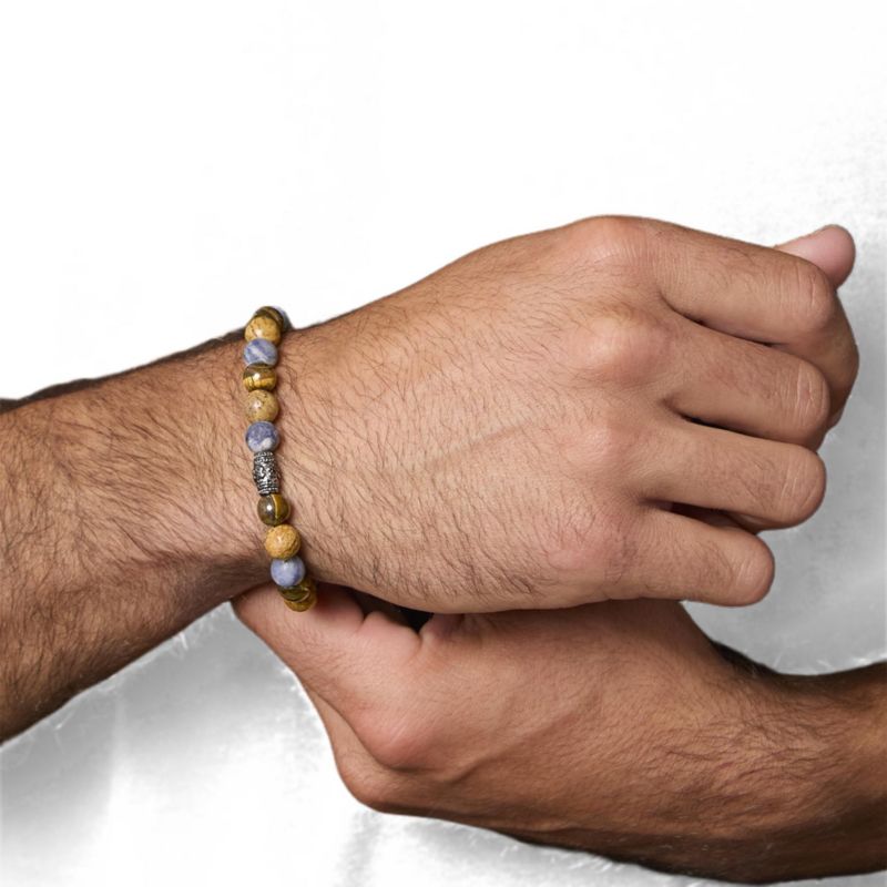 Sodalite, Picture Jasper and Tigers Eye Beaded Elastic Bracelet