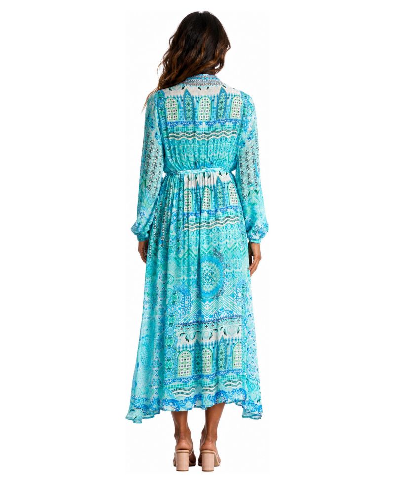 Women's Boho Long-Sleeve Paisley-Print Wrap Maxi Dress