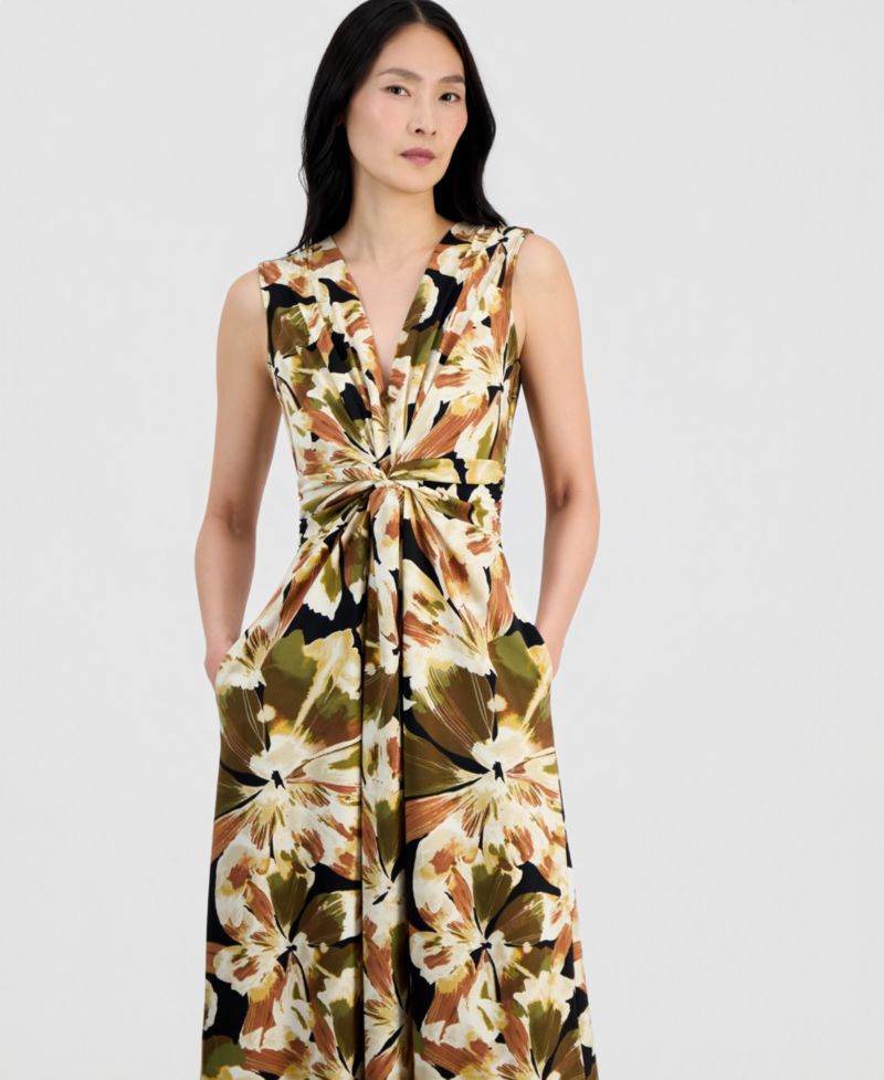 Petite V-Neck Sleeveless Twist-Front Maxi Dress