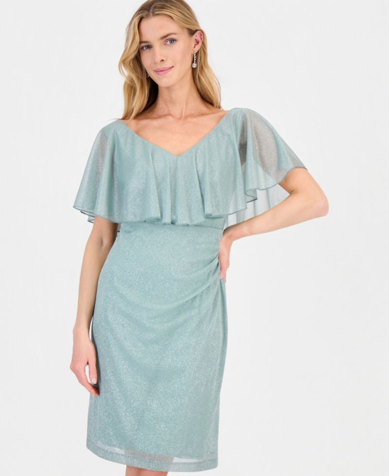 Women's Cape-Overlay Glitter Sheath Dress