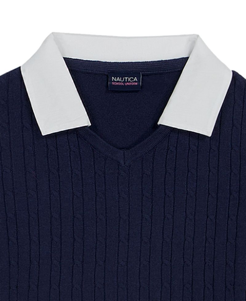 Girls' 7-16 Collared V-Neck Sweater