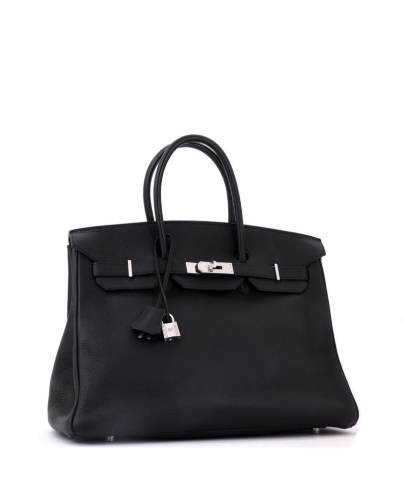 Pre-Owned Hermes Birkin 35 Handbag Black Clemence with Palladium Hardware