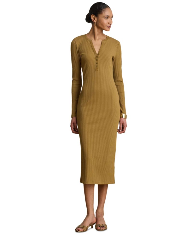 Women's Slim-Fit Henley Neck Midi Dress