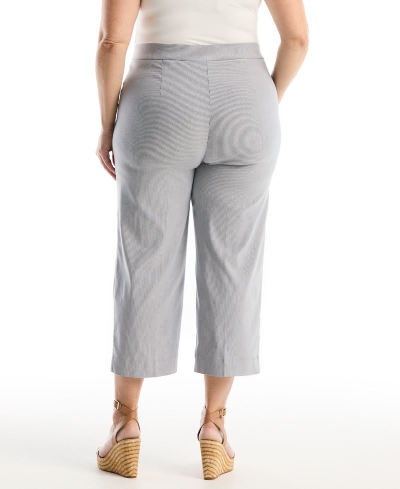 Plus Size Striped Patch Pocket Wide-Leg Pant