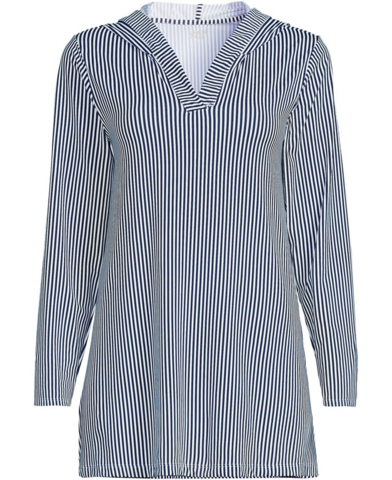 Women's Cotton Jersey Long Sleeve Hooded Swim Cover-up Dress