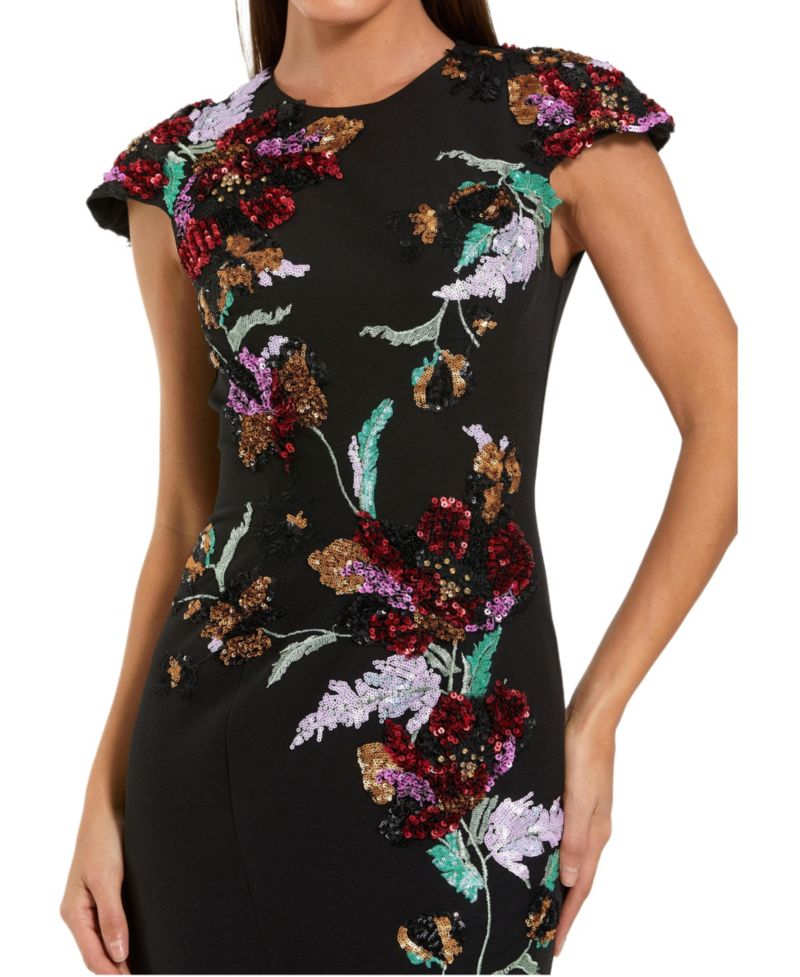 Women's Crepe Mermaid Gown With Floral Embroidery