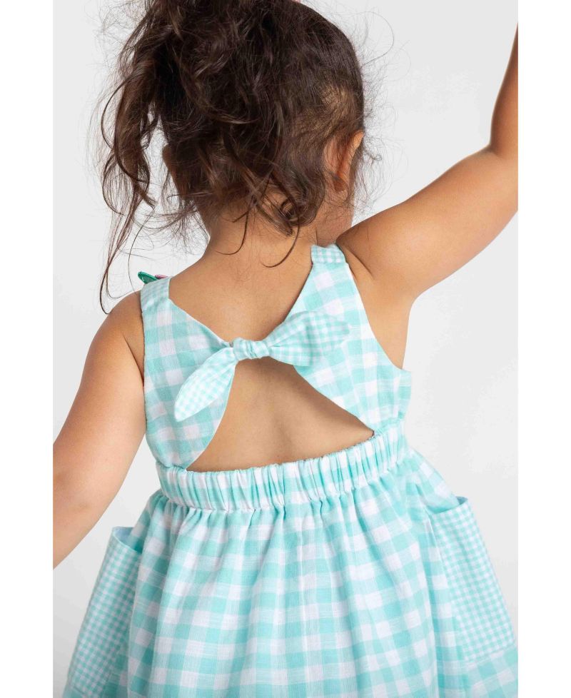 Big Girls 7-8 Gingham Linen Look Dress With Flowers