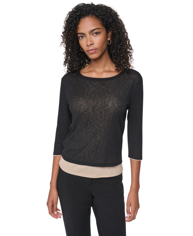 Women's Tissue Knit Scoop Neck 3/4-Sleeve Pullover Sweater