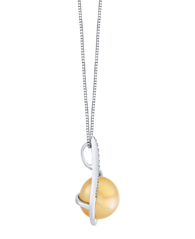 Cultured Golden South Sea Pearl (11mm) & Diamond Accent Pendant Necklace in Sterling Silver