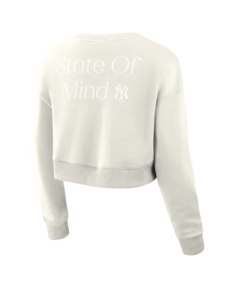 Women's Cream New York Yankees Studio Cropped Pullover Sweatshirt