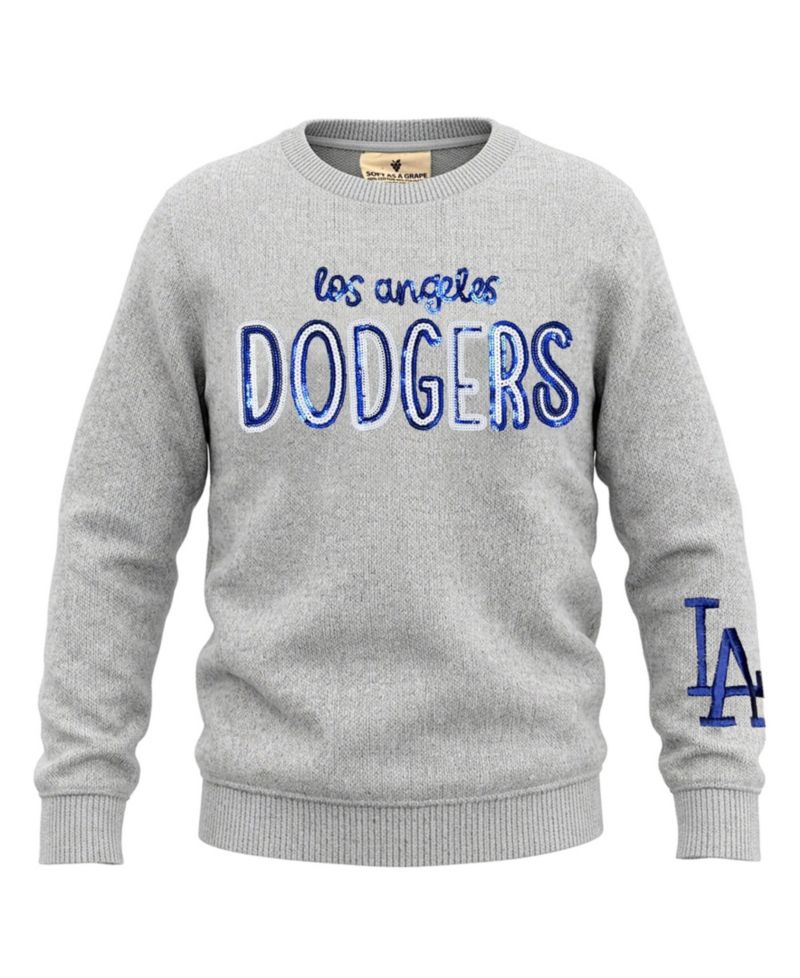 Big Girls Heather Gray Los Angeles Dodgers Nantucket Sequin Fleece Crewneck Sweatshirt