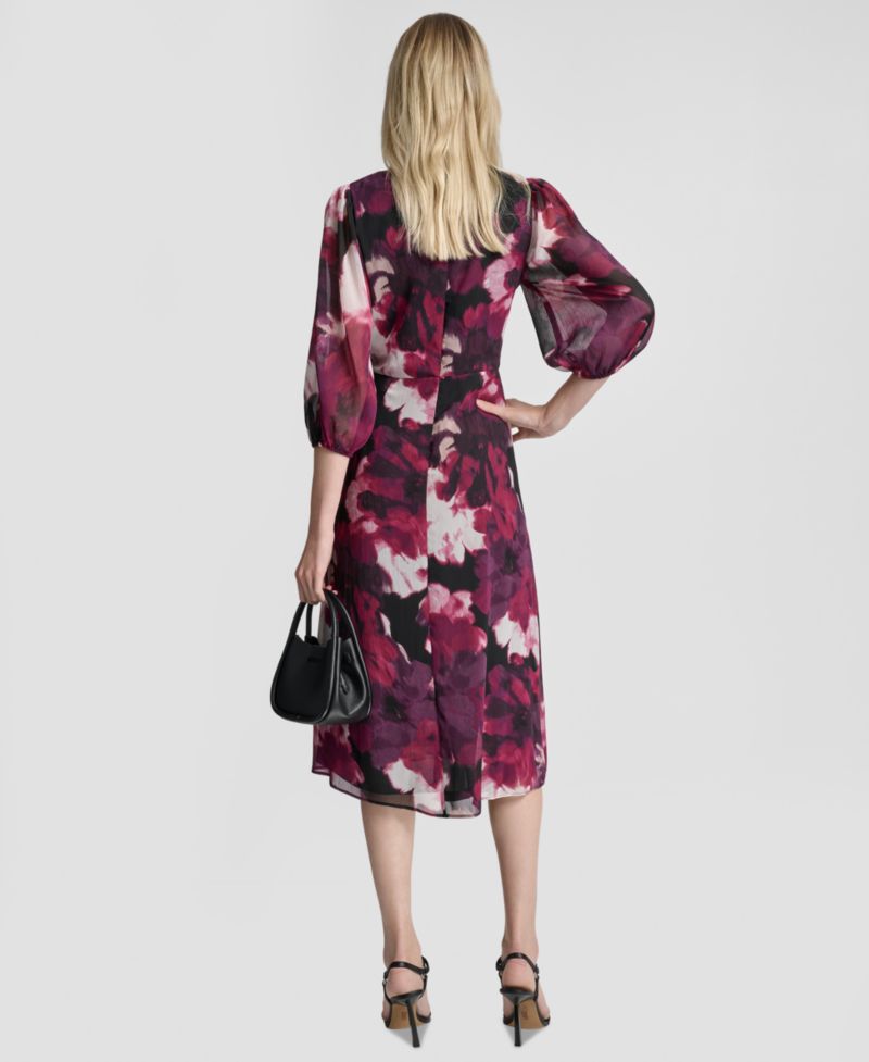 Women's Printed V-Neck Midi Dress