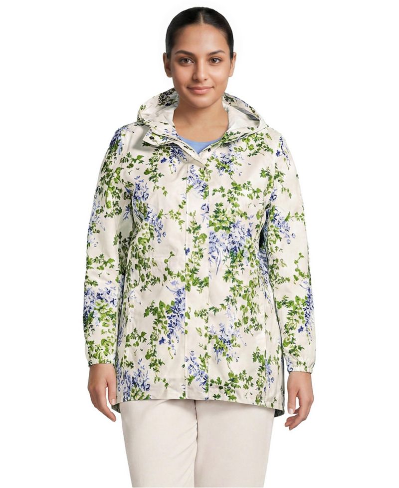 Plus Size Print Waterproof Hooded Packable Raincoat
