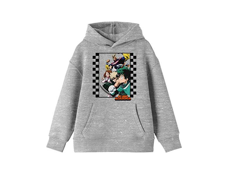 Group Art Checkered Frame Long Sleeve Athletic Heather Youth Hooded Sweatshirt-XS