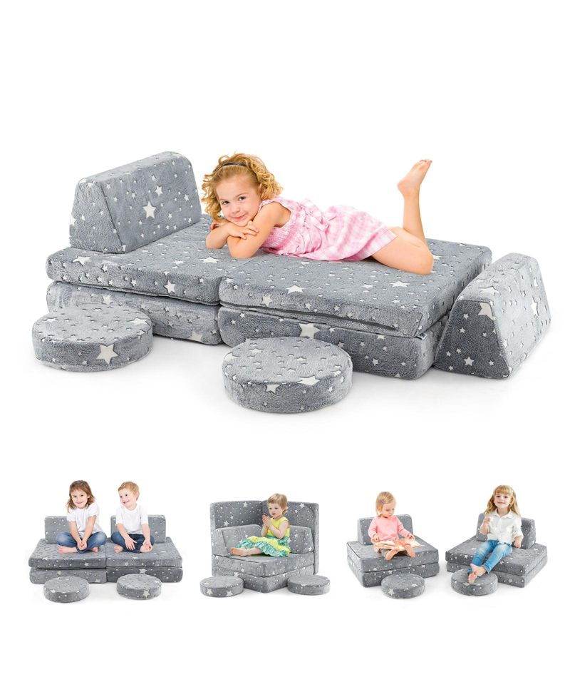 Modular Kids Play Couch Set with Glow-in-the-Dark Pattern and Handles